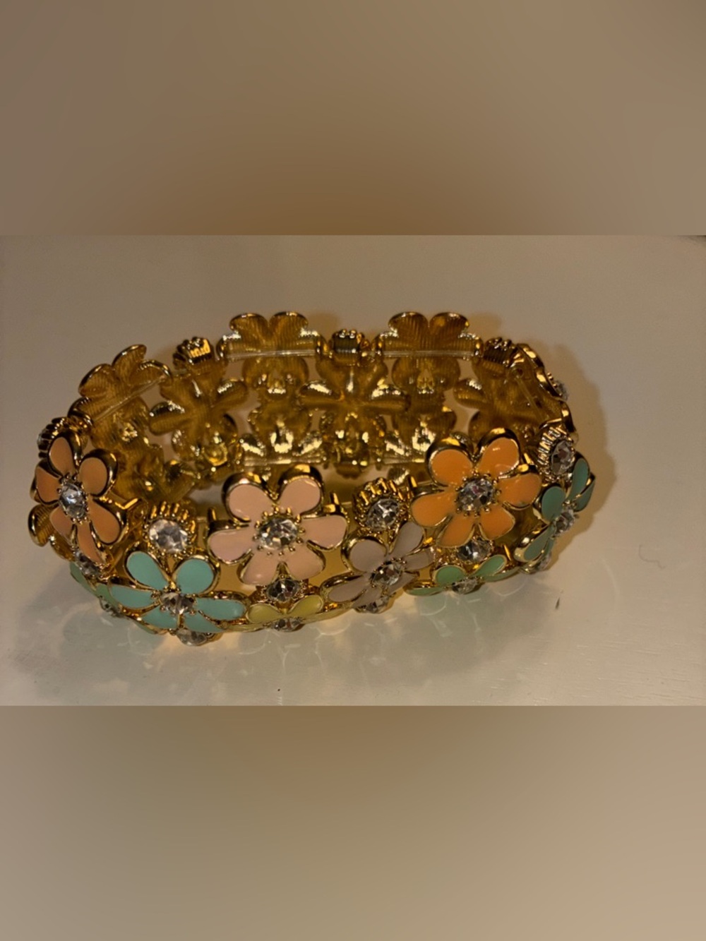 Pastel Enamel Flowers & Crystal Stretch Bracelet - Picture 6 of 6